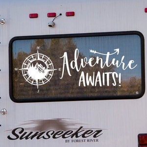 Compass Rv Decal With Mountains - Adventure Awaits Camper Decor Vinyl ...