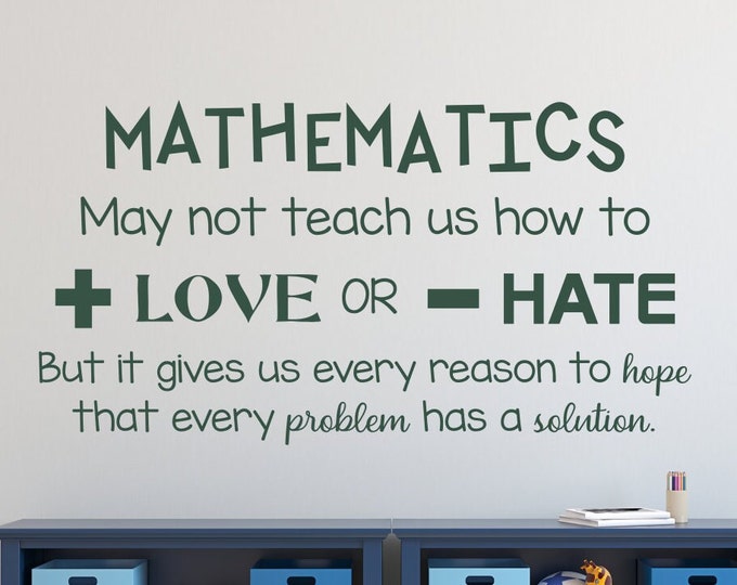 Math wall decal, mathematics decal, math classroom decor,  add love, subtract hate