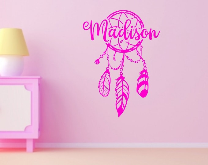 Dream catcher decor, Girls name decal, dreamcatcher decal, girls wall decor, name wall decal, teen girls room