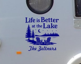 Personalized Lake Life RV Decal: Adirondack Chairs Camper Decor