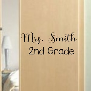 Calcomanía de puerta de grado y nombre del maestro para la puerta del aula, letrero de nombre del maestro