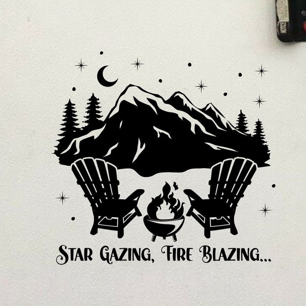 Star Gazing Fire Blazing Adirondack chairs campfire RV decal for camper, Life is better around a campfire, RV vinyl decal