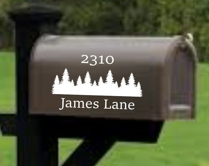 Mailbox decal, address decal, mailbox numbers, mailbox stickers, mailbox lettering, mailbox design with trees