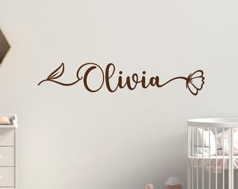 Personalized Name Wall Decal, Floral Girls Nursery Decor | Vinyl Lettering | Baby Room Signage