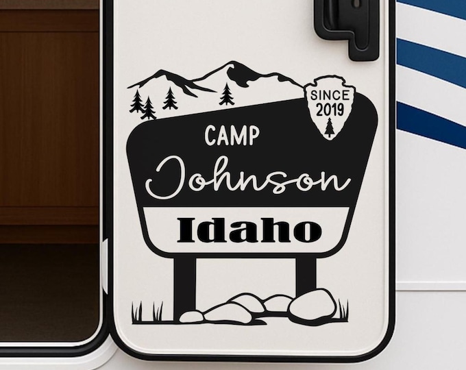 Custom Camper Decal, Personalized National Park Sign - RV Accessory | Vinyl Name - State Decor for Camping Door