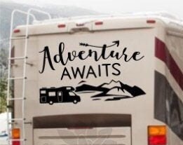 Adventure Awaits Decal • Camping Gift • Camping Decal • RV Decals • Camper Accessories • Large Camping Decal • Adventure Decor