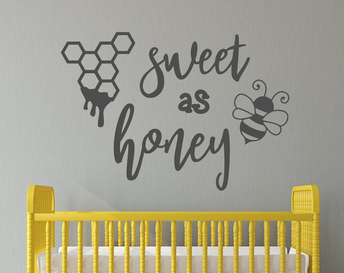 Sweet as honey bee wall art vinyl decal, bumble bee, honey bee, wall art, nursery wall decor, bee themed decor, honeycomb art