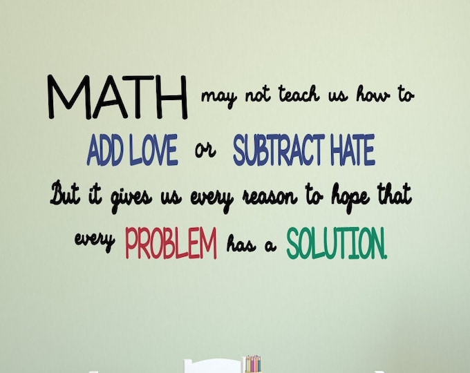 Math vinyl wall decals for classroom // add love, subtract hate