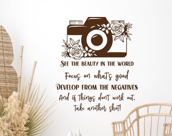 Gift for photographer, Camera wall decal, Camera wall art, photography decor, camera wall decor, focus on the good // See the beauty