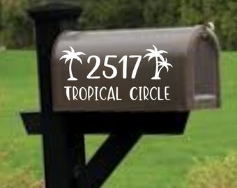 Palm Tree Mailbox decal, address decal, mailbox numbers, mailbox stickers, mailbox lettering, mailbox design