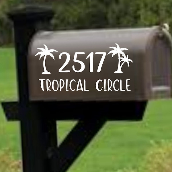 Palm Tree Mailbox decal, address decal, mailbox numbers, mailbox stickers, mailbox lettering, mailbox design