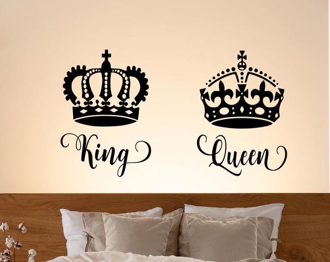 King and queen wall decals // His Queen her king // master bedroom decor // romantic bedroom