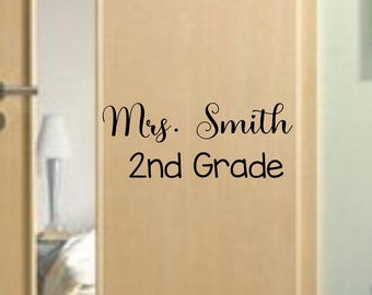 Teacher name and grade door decal for classroom door, teacher name sign