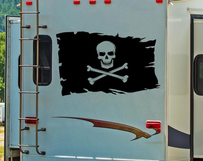 Pirate flag decal for back of rv, rv door decal, rv accessories, skull and crossbones, vinyl decal, rv decals, pirate decor