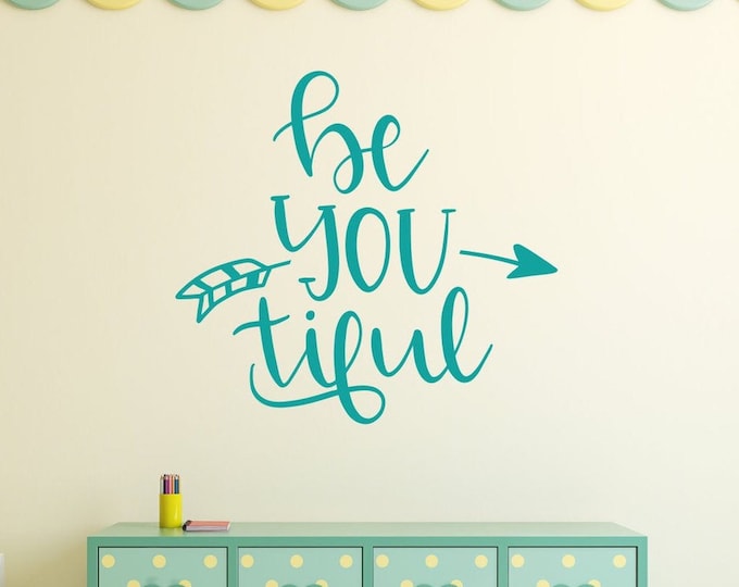 Be you tiful wall decal, beautiful wall decal, mirror decal,  you are beautiful, girls room decal,  beyoutiful decal