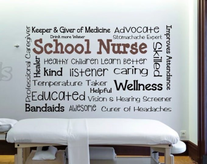 School nurse wall decal, school nurse decor, school nurse office, school nurse sign, nurse wall art, custom nurse decor,