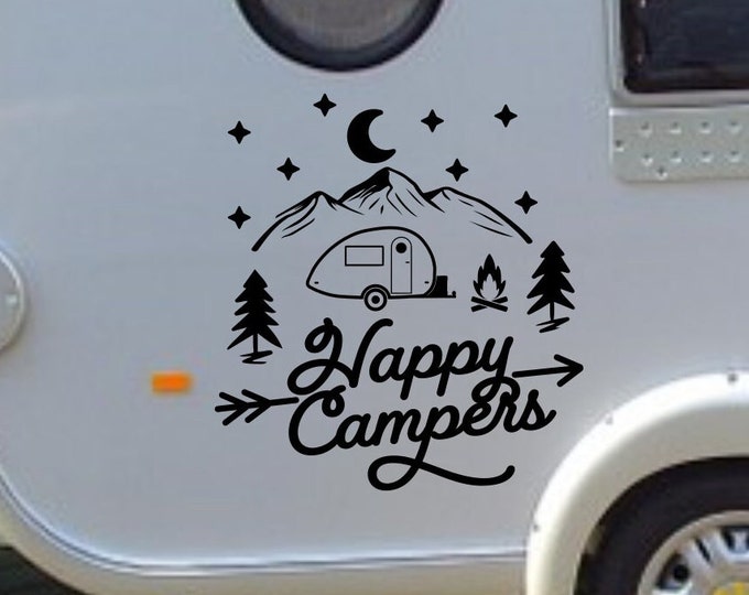 Happy Campers custom rv decal, personalized decal, motorhome decal, rv gifts, camper decal, vinyl decals, rv decor