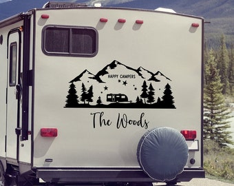 Personalized rv decal, last name decal for rv, happy campers, camper decor, motorhome decal
