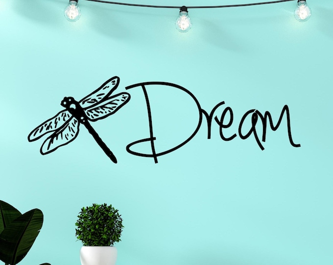 Dragonfly wall decal, dream wall decal, dragonfly wall art, dragon fly gift, dragonfly decal