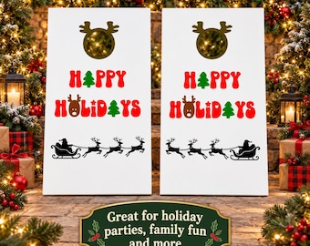 Happy Holidays Cornhole Board Decals, Gift for Cornhole Lovers, Christmas Vinyl Graphics for Family Holiday Parties