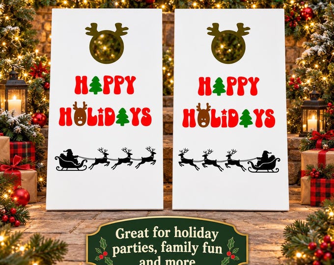Happy Holidays Cornhole Board Decals, Gift for Cornhole Lovers, Christmas Vinyl Graphics for Family Holiday Parties