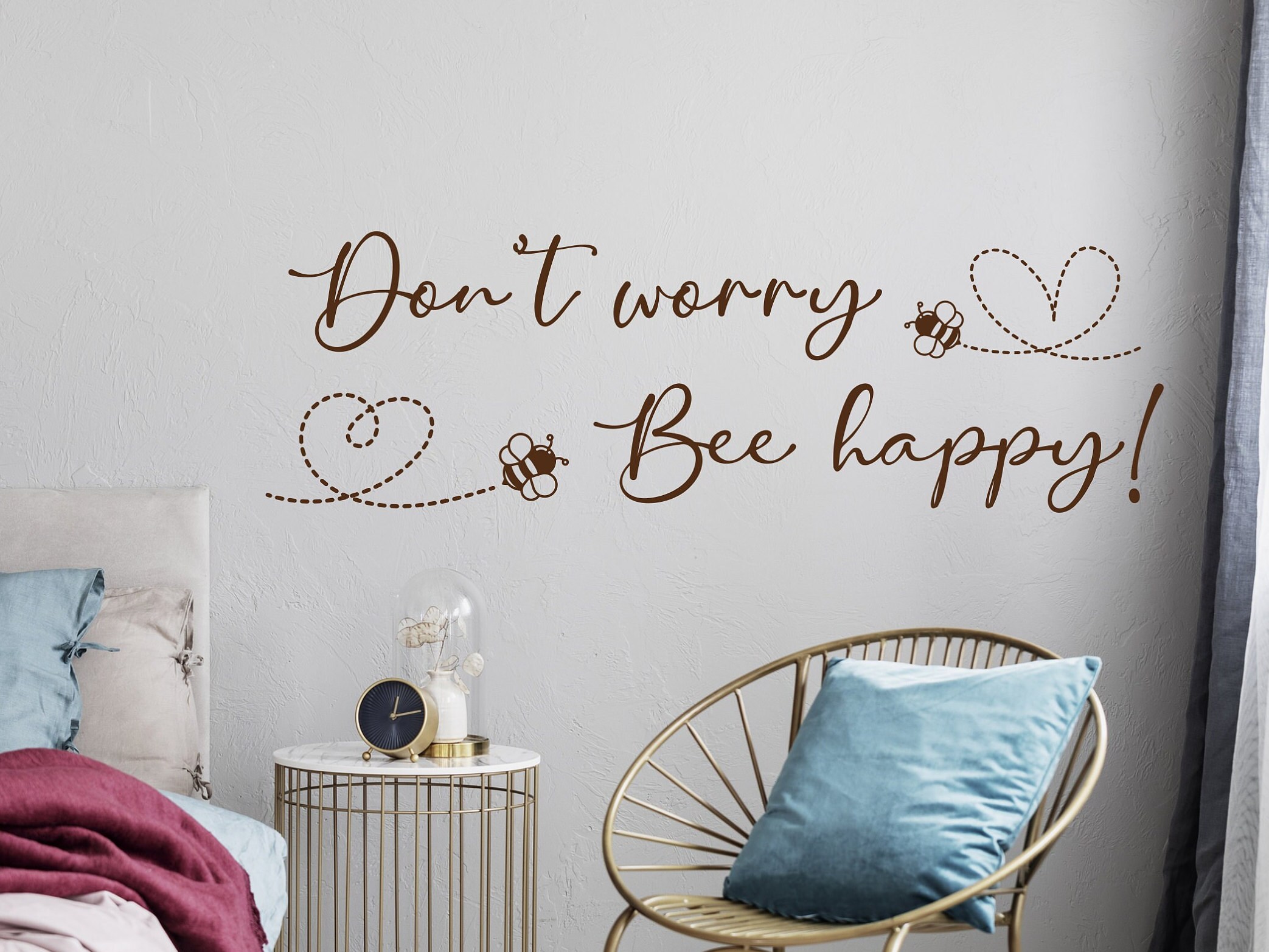 Bee wall art vinyl decal, bee happy, bee home decor, Don't worry be happy,  Bee wall decal, honey bee decor, bumble bee decor