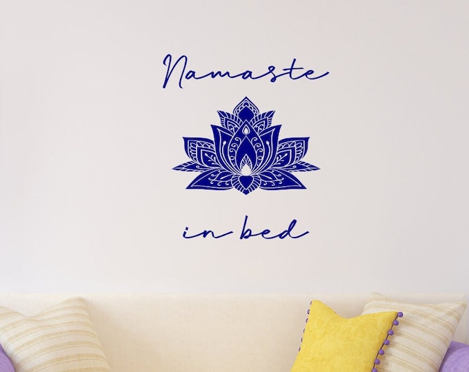 Namaste lotus wall art decal, gift for yogi, namaste wall decal, lotus wall decor, yoga wall art, over bed wall art, Namaste in bed