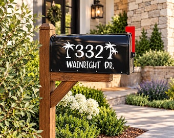 Mailbox Decal, Tropical Palm Tree Address Custom Numbers, Street Name Personalized | Outdoor Vinyl | Various Sizes