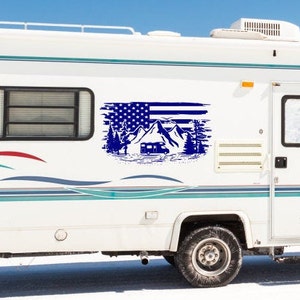 Patriotic RV Decal: Distressed American Flag, Mountain Scene - Etsy