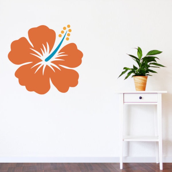 Hawaiian flower decal, hibiscus wall decal, colorful flower decor, flower wall decal