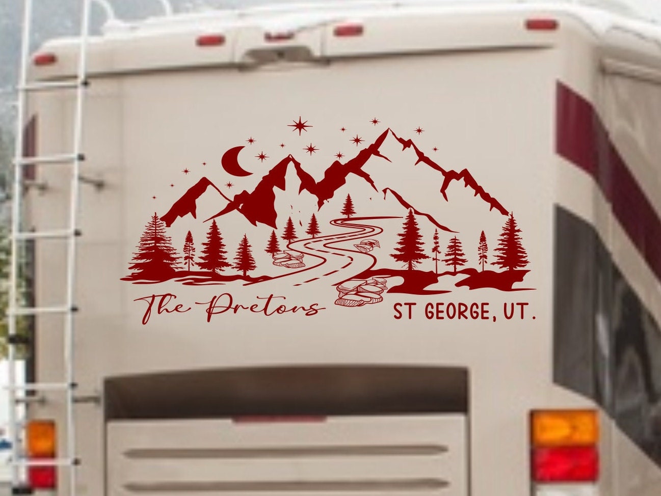 Custom RV decal, Mountain with last name decal, personalized gift