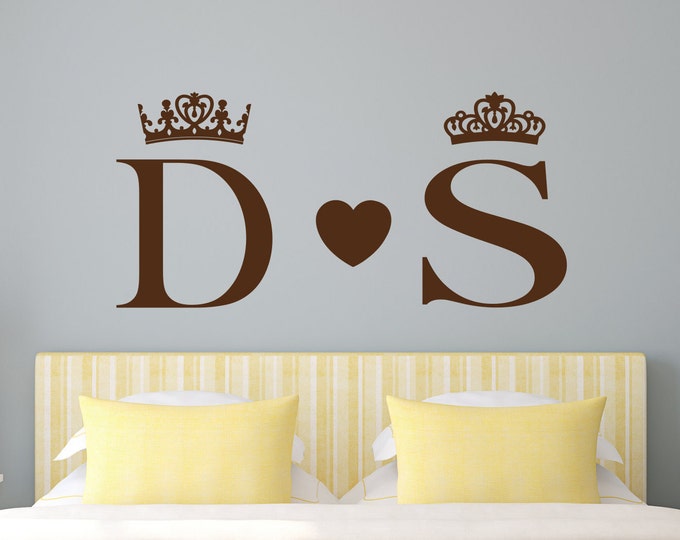 King and Queen wall decals, bedroom wall art, his and hers couples wall art, monogram decal, name wall decal, king queen decor, wall decor,