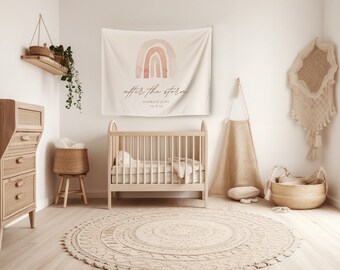 Tapiz de guardería arco iris, tapiz de guardería personalizado, decoración de bebé arco iris, guardería Boho