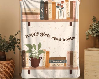 Manta de terciopelo con diseño de Happy Girls Read Books, acogedora decoración para el hogar, regalo para amantes de los libros, accesorios para rincones de lectura, regalo de inspiración literaria