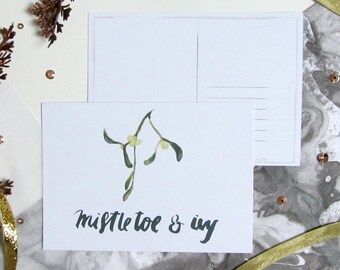 Mistletoe and Ivy Blank A6 Christmas Postcard