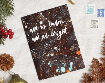 Celestial Christmas Card, All is Calm All is Bright Festive Stars Card, Engagement Cards, A5 Card for Framing