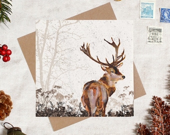 Christmas Card - Winter Card - Holiday Card - Christmas Stag Card - Country Christmas - Christmas Gift - Winter Landscape - Forest Card