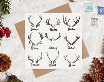 Reindeer Christmas Card - Christmas Antlers Card - Reindeer Card - Santas Reindeer Card - Traditional Christmas Card - Christmas Card Packs