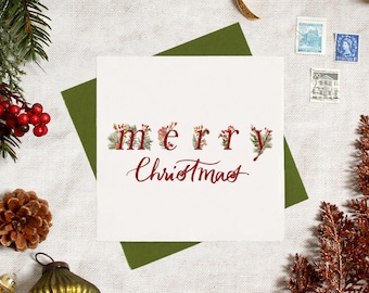 Merry Christmas Cards - Holiday cards - Merry Christmas - Christmas Card Packs - Winter Cards - Blank Cards - Christmas Floral - Traditional