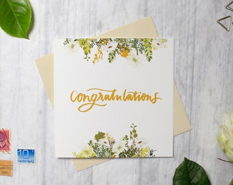 Congratulations Greetings Card, Blank Card, Floral Greeting Card, Wedding Congratulations Card, New Job Card, New Home Card, Graduation Card