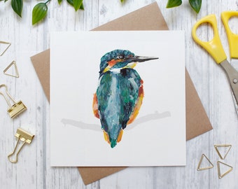 Kingfisher British Bird Illustration, Wildlife Blank Greeting Card, Kingfisher Gift, Kingfisher Card, Kingfisher Illustration