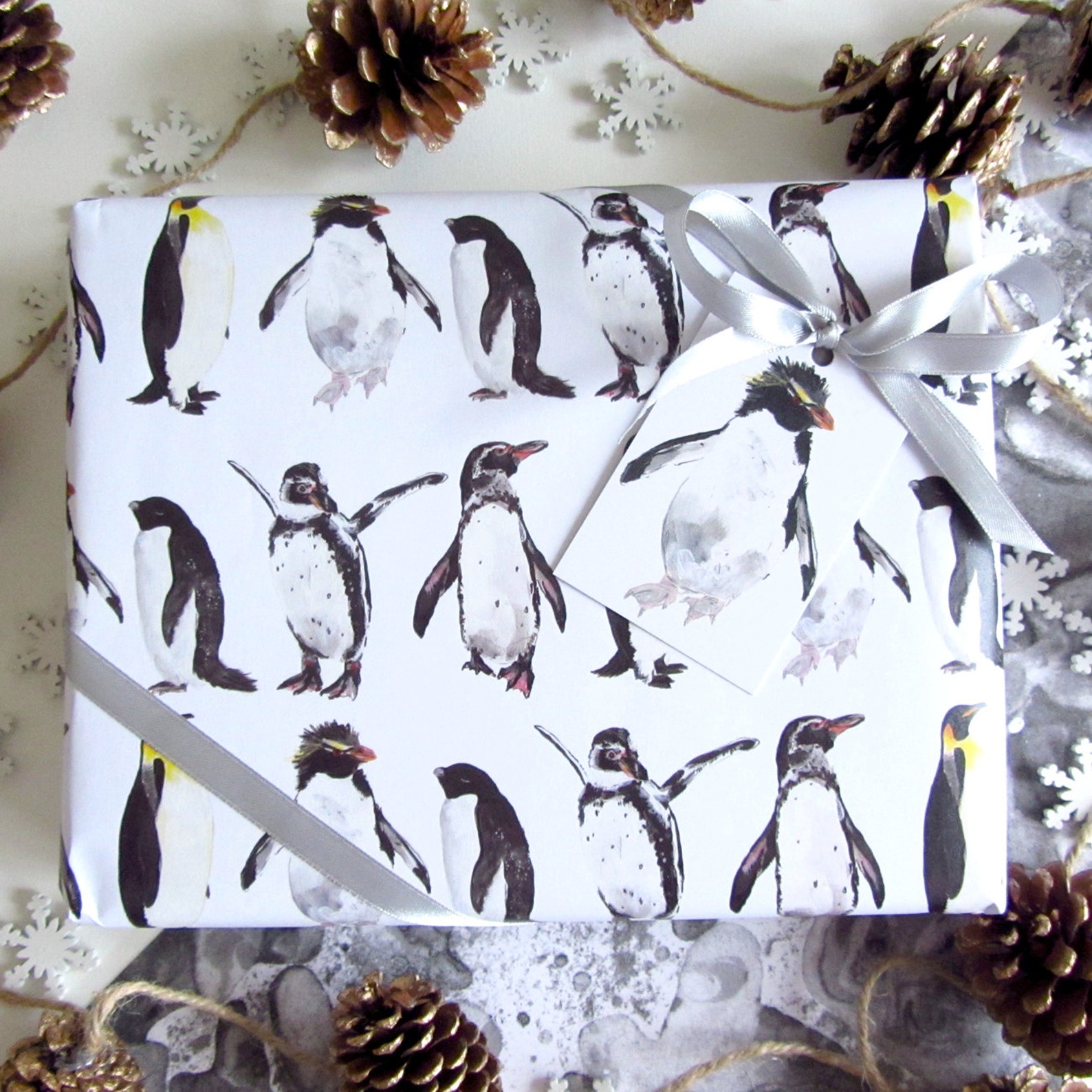Christmas Penguin Gift Wrap Sheets Christmas Wrapping Paper Etsy
