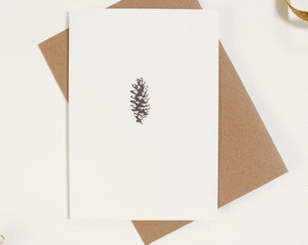 Festive Pine cone Blank Watercolour Mini Christmas Card, Traditional Christmas Card, Minimal Card