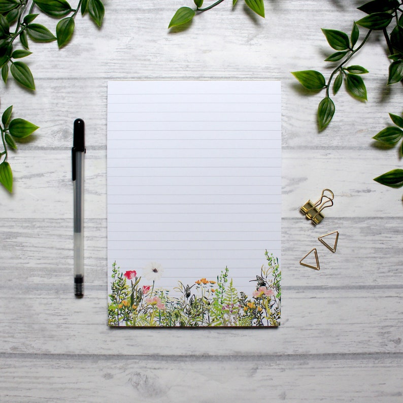 Floral A5 Lined Notepad Desk Pad Writing Pad Stationery Etsy