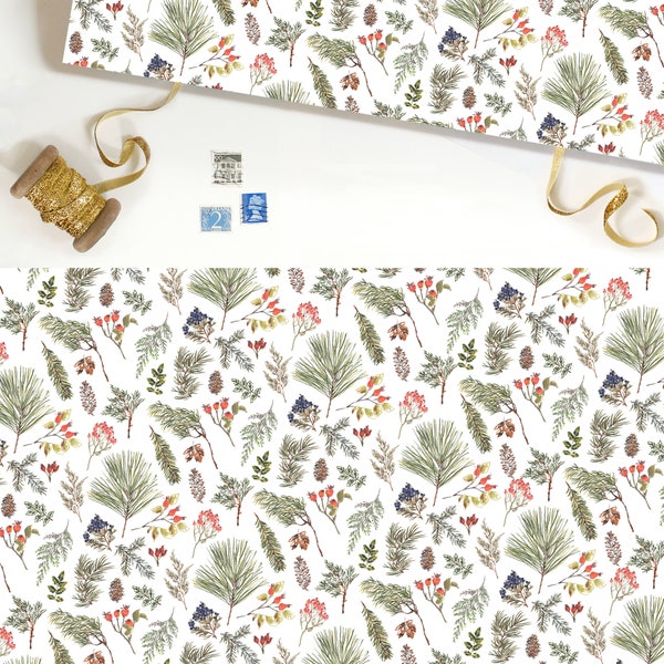 Papier d’emballage floral de Noël, Emballage cadeau de Noël, Emballage cadeau floral, Fleurs de Noël, Emballage cadeau botanique, Feuilles d’emballage cadeau, Emballage