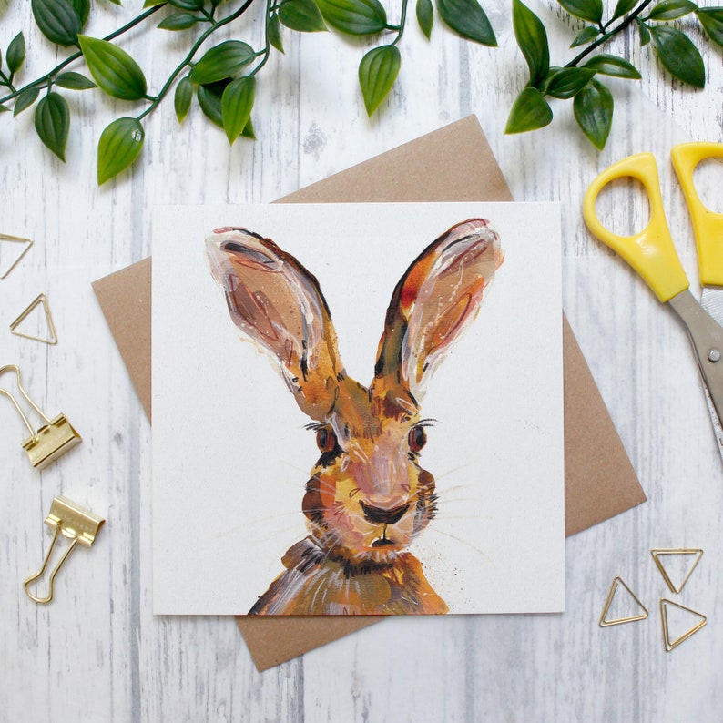 Hare Blank Easter Greeting Card, British Countryside and Wildlife, Animal Greeting Card, Hoppy Easter, Spring Card, Wildlife Card image 1