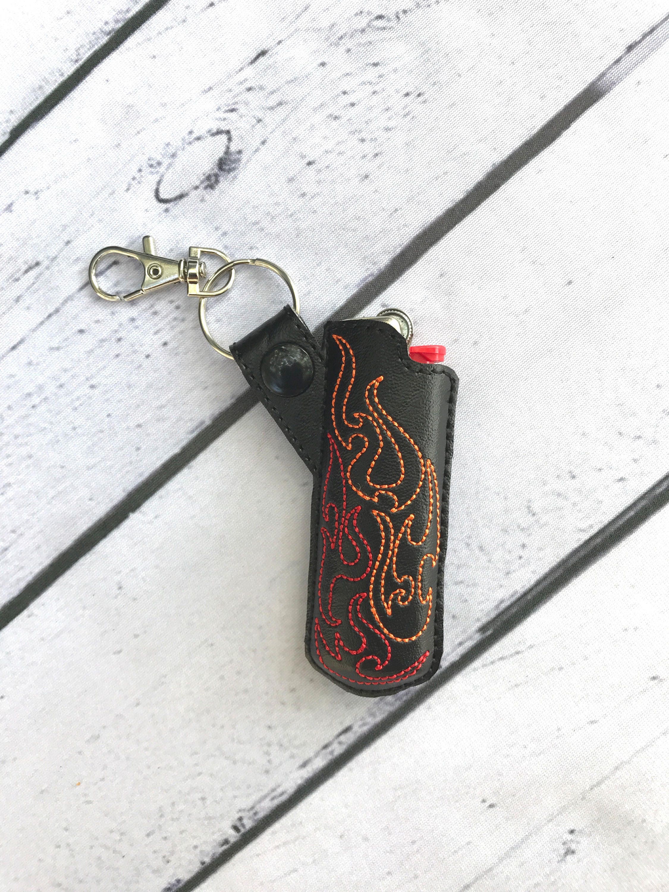 Flames Lighter Holder Key Fob. Bag Tags Keychain
