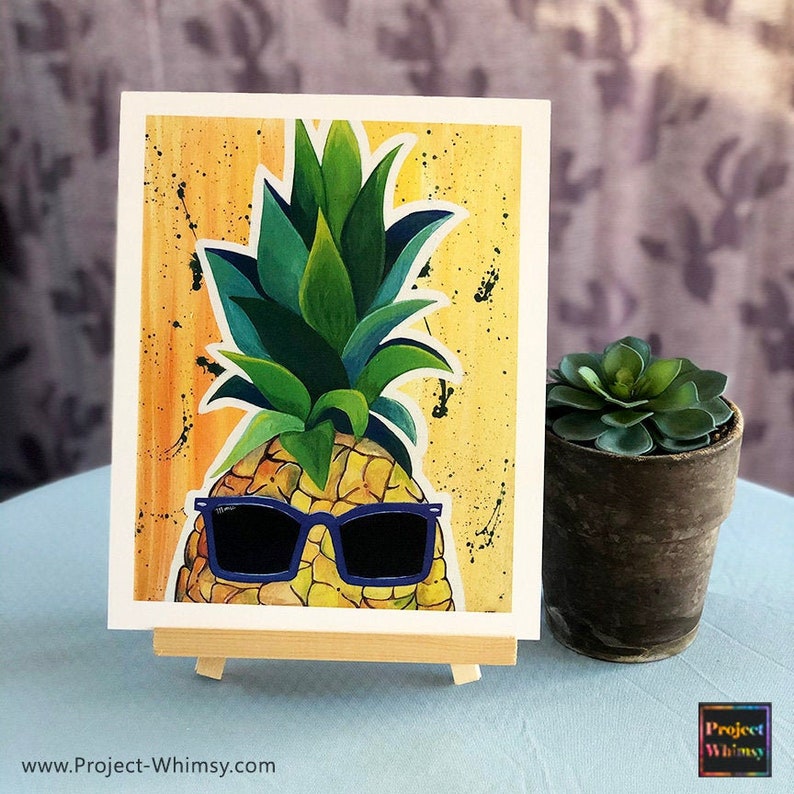 Monte the Cool Pineapple 8x10 Print on Textured image 1