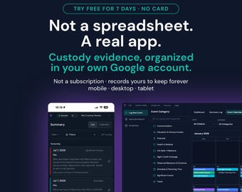 Custody Evidence & Documentation Log | Track Incidents, Expenses, Communication | In Your Google Account