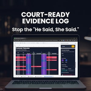 Suivi des parents et calendrier de garde | Journal de coparentalité et carnet de visites | Journal des preuves Google Sheets | Modèle de droit de la famille pour le tribunal